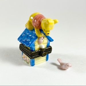 Pooh on birdhouse porcelain hinged pill box
